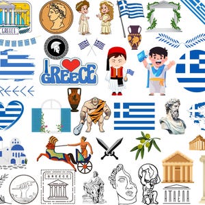 Griechenland Bundle: 70 Digitale PNG Dateien | Griechische Flagge, Parthenon, Santorini, alte Symbole & mehr | 1800x1600px