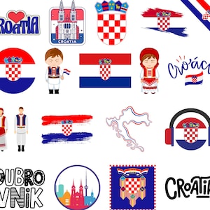 Kroatien Bundle: 60 Digitale PNG Dateien | Kroatische Flagge, Split, Split, Traditionelle Kunst, Natur & mehr | 1800x1600px