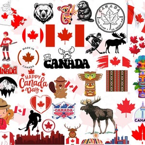 Paquete de Canadá: 50 archivos PNG digitales: hoja de arce, Torre CN, bandera canadiense, vida silvestre, cultura canadiense y más / 1800 x 1600 px