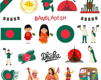 Bangladesh Bundle: 70 Digital PNG Files | Bangladeshi Flag, Landmarks, Culture, Traditional Art & More | 1800x1600px