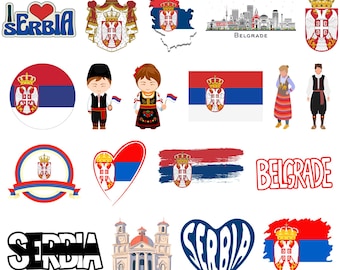 Serbia Bundle: 60 Digital PNG Files | Serbian Flag, Belgrade Landmarks, Traditional Art & More | 1800x1600px