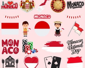 Monaco Bundle: 65 Digital PNG Files | Monaco Flag, Map, Landmarks, Royal Symbols & More | 1800x1600px