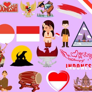 Indonesia Bundle: 70 Digital PNG Files | Indonesian Flag, Bali, Borobudur, Wayang, Temples & More | 1800x1600px