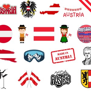 Austria Bundle: 50 Digital PNG Files | Austrian Flag, Landmarks, Culture, Traditional Art & More | 1800x1600px
