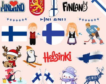Finland Bundle: 80 Digital PNG Files | Finnish Flag, Landmarks, Nature, Culture & More | 1800x1600px