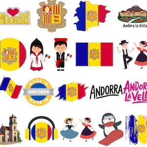 Lot Andorre : 70 fichiers PNG numériques | drapeau, Pyrénées, monuments, art traditionnel et plus | 1800x1600px