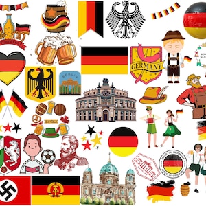 Germany Bundle: 50 Digital PNG Files | Brandenburg Gate, German Flag, Pretzel, Landmarks & More | 1800x1600px