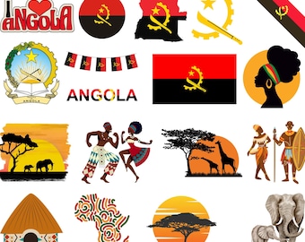 Angola Bundle: 70 Digital PNG Files | Angolan Flag, Map, Landmarks, Traditional Art & More | 1800x1600px