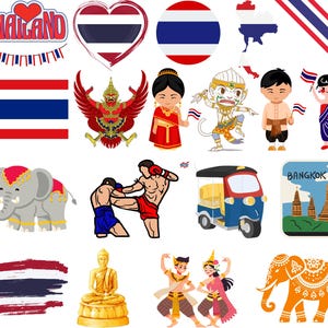 Thailand Bundle: 70 PNG Files | Thai Flag, Temples, Elephants, Street Food, Traditional Culture & More | 1800x1600px