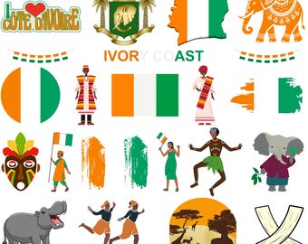 Ivory Coast PNG Bundle: Flag, Map, Art, Landmarks (1800x1600px)