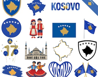 Kosovo Bundle: 50 Digital PNG Files | Flag, Map, Landmarks, Traditional Clothing & More | 1800x1600px