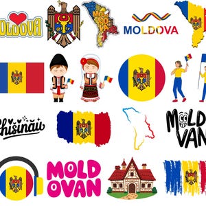 Paquete de Moldavia: 90 archivos PNG digitales / Bandera, mapa, monumentos, arte popular y más de Moldavia / 1800 x 1600 px