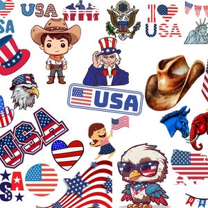 Pacote EUA: 50 arquivos PNG digitais | Estátua da Liberdade, águia americana, bandeira americana, marcos e muito mais | 1800x1600px
