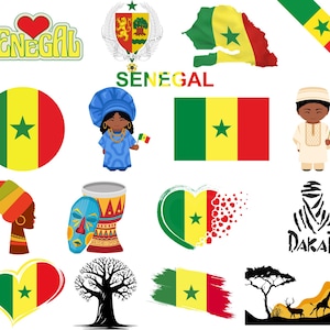 Senegal-bundel: 50 digitale png-bestanden | Vlag van Senegal, kaart, monumenten, traditionele kunst en meer | 1800 x 1600 px