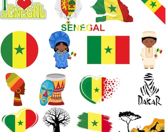 Senegal Bundle: 50 Digital PNG Files | Senegal Flag, Map, Landmarks, Traditional Art & More | 1800x1600px