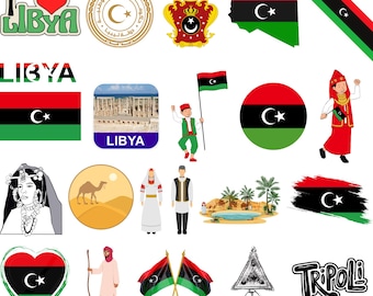 Libya Bundle: 50 Digital PNG Files | Libyan Flag, Landmarks, Traditional Clothing, Heritage & More | 1800x1600px