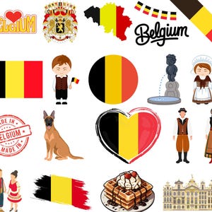 Pacchetto Belgio: 50 file PNG digitali / Bandiera belga, monumenti, cibo, cultura e altro / 1800x1600px