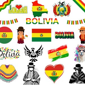 Bolivia-bundel: 70 digitale png-bestanden | Boliviaanse vlag, kaart, monumenten, traditionele kunst en meer | 1800 x 1600 px