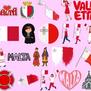 Paquete de Malta: 65 archivos PNG digitales / Bandera, mapa, monumentos, símbolos tradicionales y más de Malta / 1800 x 1600 px