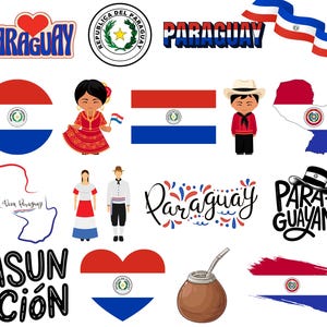 Paraguay Bundle: 50 Digitale PNG Dateien | Paraguayische Flagge, Karte, Sehenswürdigkeiten, traditionelle Kunst & mehr | 1800x1600px