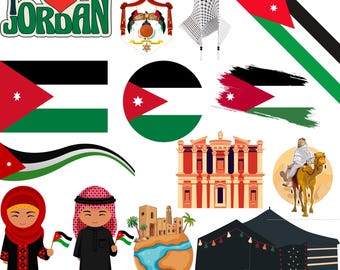 Jordan Culture PNG-bundel: Petra, Amman, vlag (digitale bestanden)