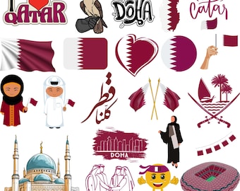 Qatar Culture PNG Bundle: Doha Skyline, Flag, Art (Digital Files)