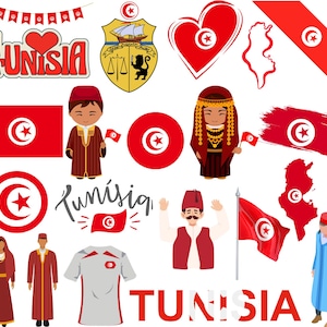 Lot Tunisie : 50 fichiers PNG numériques | drapeau tunisien, monuments, art traditionnel, culture et plus encore | 1800x1600px