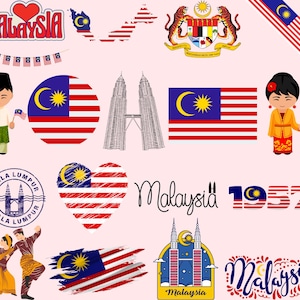 Paquete de Malasia: 50 archivos PNG / Bandera de Malasia, Torres Petronas, cultura tradicional, gastronomía y más / 1800 x 1600 px