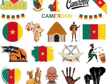 Cameroon Bundle: 70 Digital PNG Files | Cameroon Flag, Map, Landmarks, Traditional Art & More | 1800x1600px