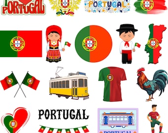 Portugal Bundle: 50 Digital PNG Files | Portuguese Flag, Landmarks, Tiles, Culture & More | 1800x1600px