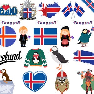 Paquete de Islandia: 80 archivos PNG digitales / Bandera de Islandia, naturaleza, monumentos, cultura y más / 1800 x 1600 px