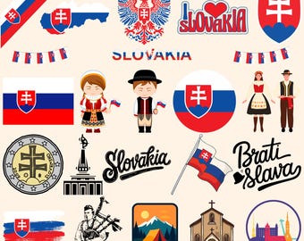Slovakia Culture Bundle: Slovak Flag, Landmarks, Folk Art (Digital PNG Files)