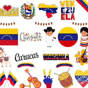 Venezuela Bundle : 60 fichiers PNG numériques | drapeau vénézuélien, carte, monuments, art traditionnel et plus | 1800x1600px