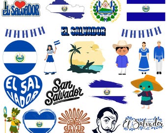 El Salvador Bundle: 65 Digital PNG Files | Salvadoran Flag, Map, Culture, Landmarks & More | 1800x1600px