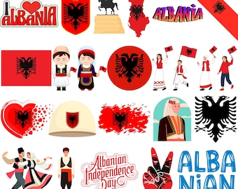 Albania Bundle: 70 Digital PNG Files | Albanian Flag, Landmarks, Traditional Clothing, Culture & More | 1800x1600px