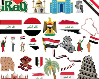 Iraq Culture PNG Bundle: Flag, Babylon Art, Palm Trees (Digital Files)