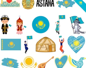 Kazakhstan Bundle: 80 Digital PNG Files | Kazakh Flag, Yurts, Landmarks, Traditional Art & More | 1800x1600px