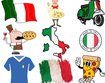 Italy Bundle: 50 Digital PNG Files | Italian Flags, Maps, Food, Monuments & Culture | 1800x1600px