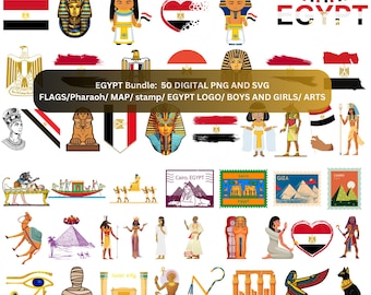 Egypt Bundle: 50 Digital PNG & SVG Files | Pyramids, Flags, Maps, Pharaoh, Ancient Egypt | 1800X1600px