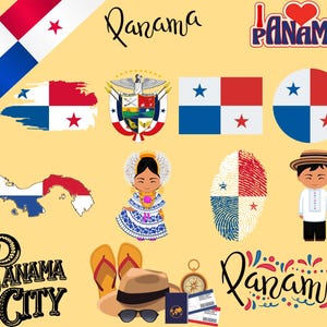 Panama-Bundle: 50 PNG-Dateien | Panama Flagge, Kanal, Traditionelles Kleid, Karte & Mehr | 1800x1600px