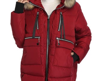 Women's Hooded Puffer Jacket Winter Warm Thickened Down Jacket Windproof Coat for Women