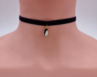 Black Choker With A Penguin Pendant Ribbon/Tape