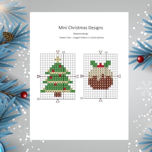 PDF van set van 5 mini-kerstkruissteekpatronen voor beginners, eenvoudige schattige patronen, moderne kruissteek, digitaal, vakantieontwerpen, geschenken
