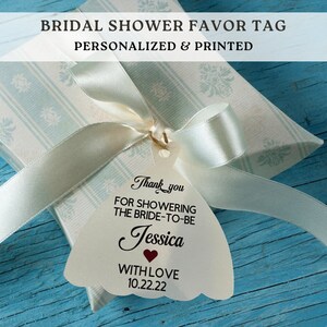 Printed Bridal Shower Favors Tags Custom Gift Bag Tags Wedding Dress Shaped image 2