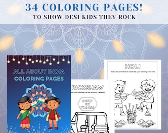 Diwali Coloring Sheets | All About India | Kids Holi Activity |PDF Instant Download 34 Pages | Print at home | Kids Culture Sheets