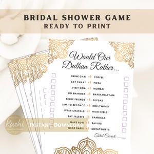 Indian Wedding Game | Desi Bridal Shower Game | Dulhan Would You Rather | Printable 5x7 PDF | Instant Download | Indian Bachelorette Party
