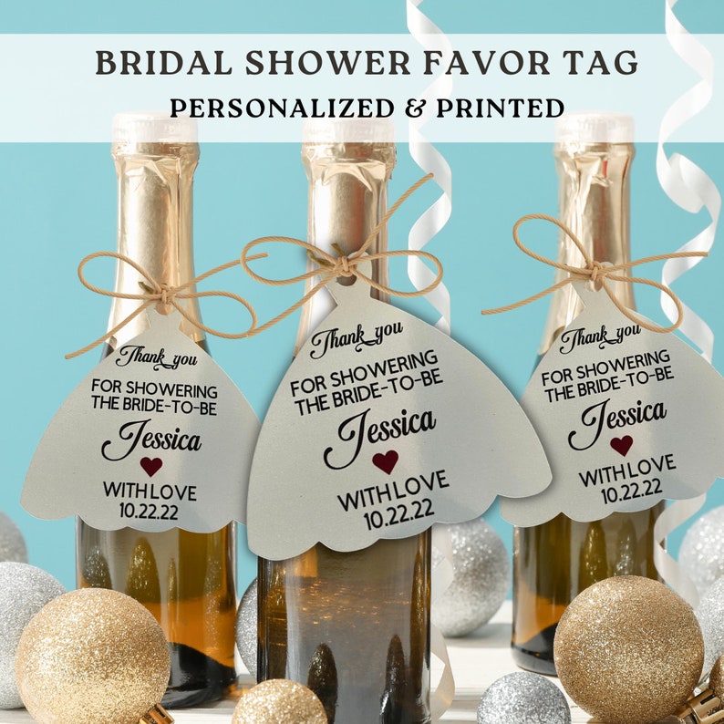 Printed Bridal Shower Favors Tags Custom Gift Bag Tags Wedding Dress Shaped image 8
