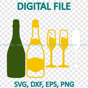 Champagne en glazen SVG | Viering SVG | Nieuwjaars-svg | NYE-svg| Downloaden voor Cricut, silhouet, Glowforge | SVG PNG DXF EPS