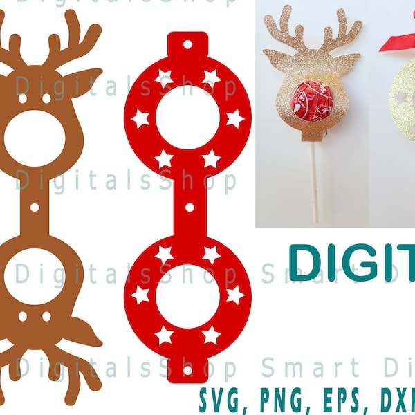 Porte-sucettes de Noël SVG | Reindeer Lollipop Holder Cut File | Porte-bonbons | Cricut, Silhouette, Glowforge, Caméo, Licence commerciale