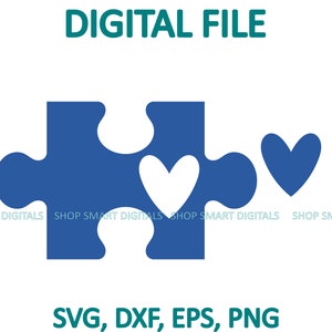 Puzzle Piece Heart Svg, Concientización sobre el autismo Puzzle Piece Clipart, Archivo de corte de rompecabezas / Descargar para Cricut, Silueta, Glowforge / svg png